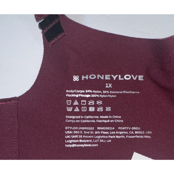 Honeylove Womens Silhouette Plus Sz Bra 1X Maroon Black Seamless Padded Wireless - Picture 6 of 7